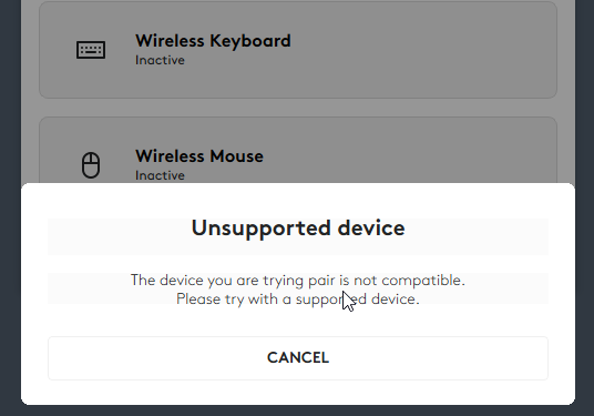 Logi Bolt error message
